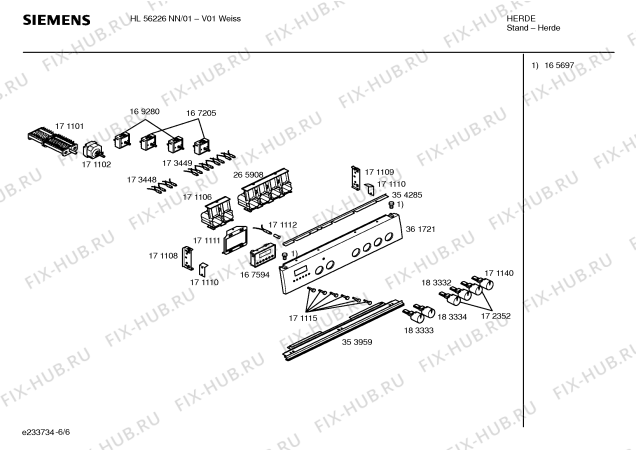 Взрыв-схема плиты (духовки) Siemens HL56226NN - Схема узла 06