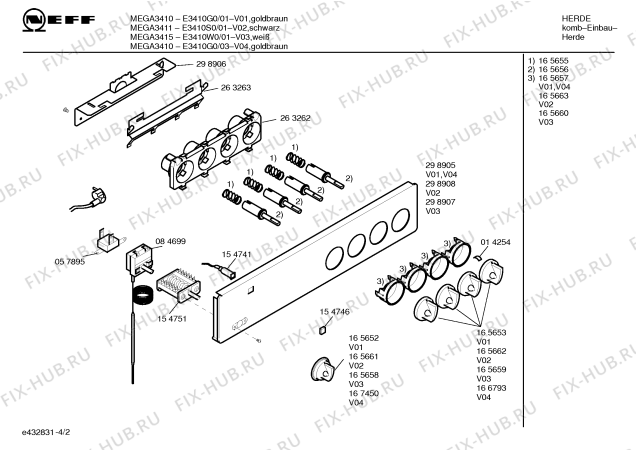 Схема №4 E3410S0 MEGA 3411 с изображением Панель управления для духового шкафа Bosch 00298908