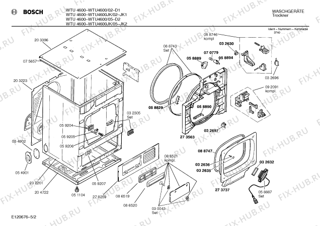 Взрыв-схема сушильной машины Bosch WTU4600 - Схема узла 02