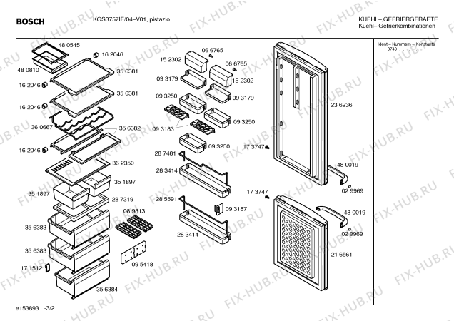 Схема №2 KGS3757IE с изображением Панель для холодильной камеры Bosch 00359836