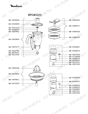 Взрыв-схема кухонного комбайна Moulinex DFC4CC(1) - Схема узла AP002607.4P2