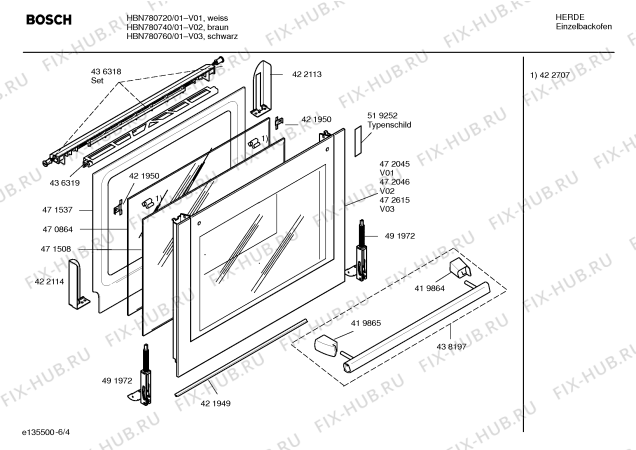 Схема №4 HBN780760 с изображением Фронтальное стекло для плиты (духовки) Bosch 00472615