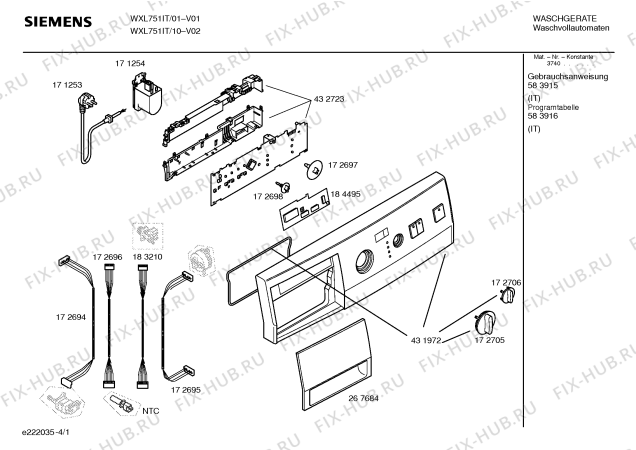 Схема №1 WXL751IT SIWAMAT XL 751 Plus с изображением Панель управления для стиральной машины Siemens 00431972