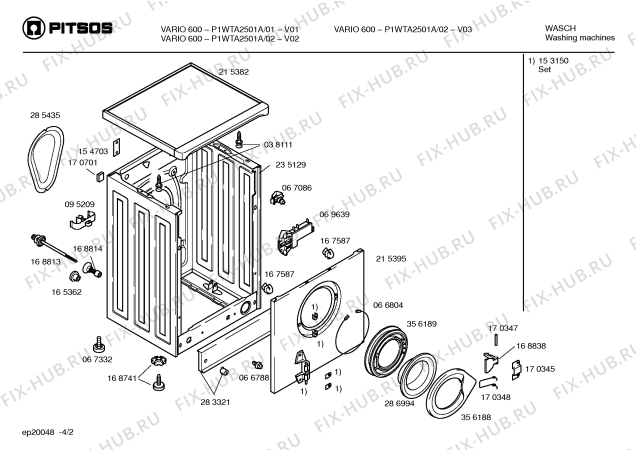Взрыв-схема стиральной машины Pitsos P1WTA2501A VARIO 600 - Схема узла 02