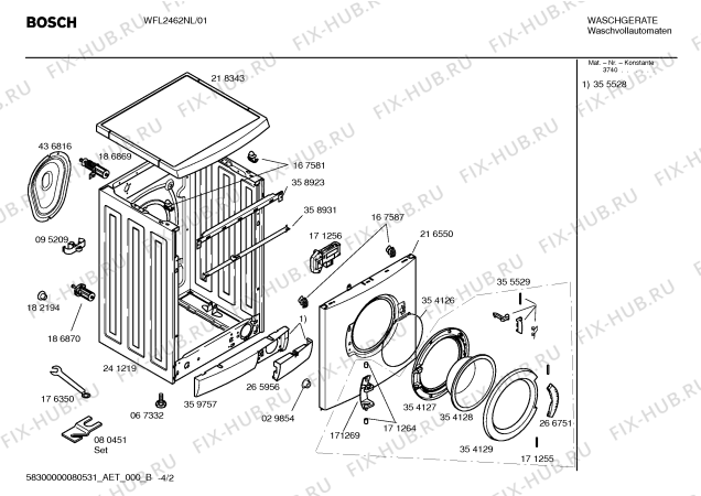 Взрыв-схема стиральной машины Bosch WFL2462NL Maxx WFL 2462 - Схема узла 02