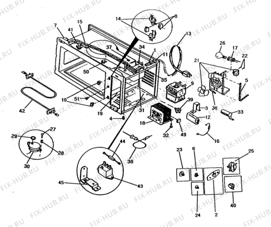 Взрыв-схема микроволновой печи Electrolux NF4084 - Схема узла H40 Magnetron, fan, (General section) B