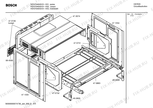 Взрыв-схема плиты (духовки) Bosch HEN764650 - Схема узла 05