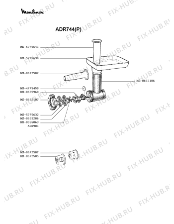 Взрыв-схема мясорубки Moulinex ADR744(P) - Схема узла UP001054.2P2