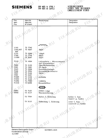 Схема №2 FM4854 с изображением Пружина для телевизора Siemens 00733072