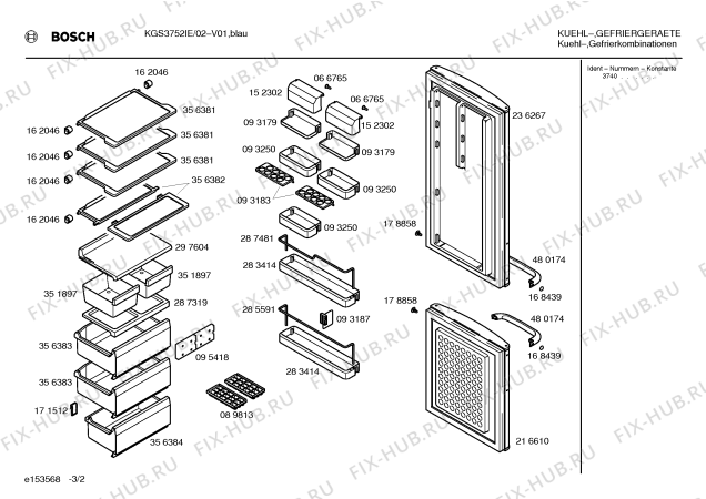 Взрыв-схема холодильника Bosch KGS3752IE - Схема узла 02