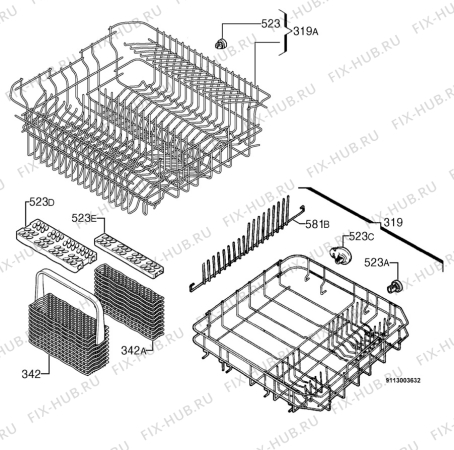 Взрыв-схема посудомоечной машины Zanussi DA6373 - Схема узла Basket 160