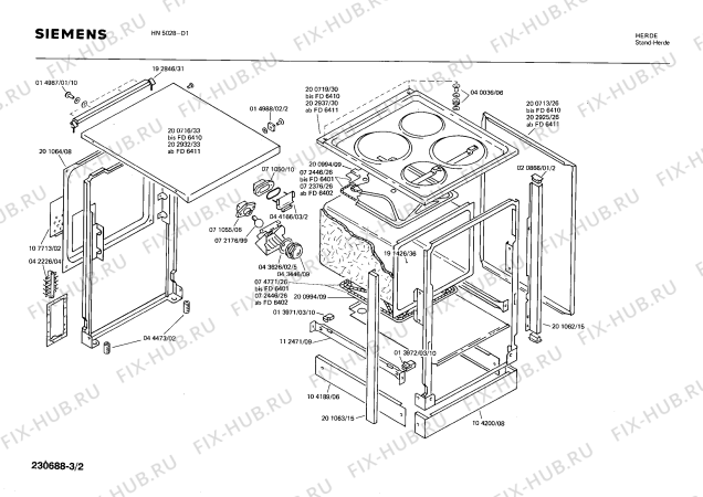 Взрыв-схема плиты (духовки) Siemens HN5028 - Схема узла 02