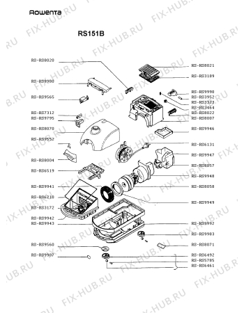 Взрыв-схема пылесоса Rowenta RS151B - Схема узла RS151B__.PT1