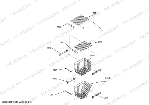 Схема №8 RS495310 с изображением Корзина для заморозки для холодильника Bosch 00448585
