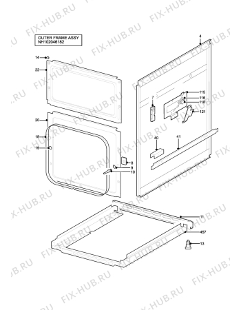 Взрыв-схема плиты (духовки) Tricity Bendix SIE305W - Схема узла H10 Outer Frame