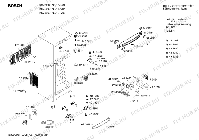 Схема №1 KSV52621NE с изображением Терморегулятор для холодильной камеры Bosch 00608857