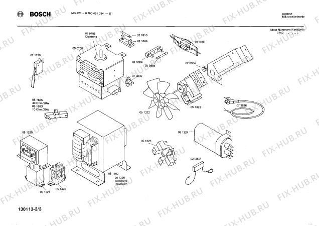 Взрыв-схема микроволновой печи Bosch 0750491034 MG820 - Схема узла 03