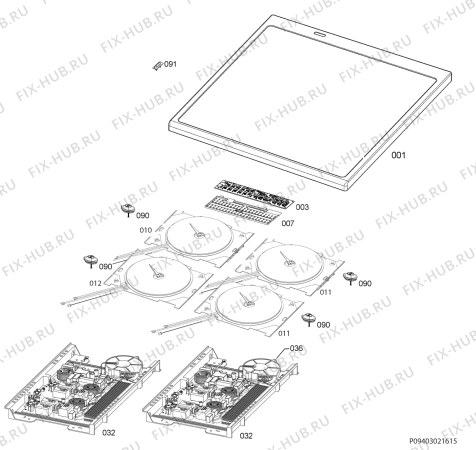 Взрыв-схема плиты (духовки) Aeg 42016IU-MN - Схема узла Hob