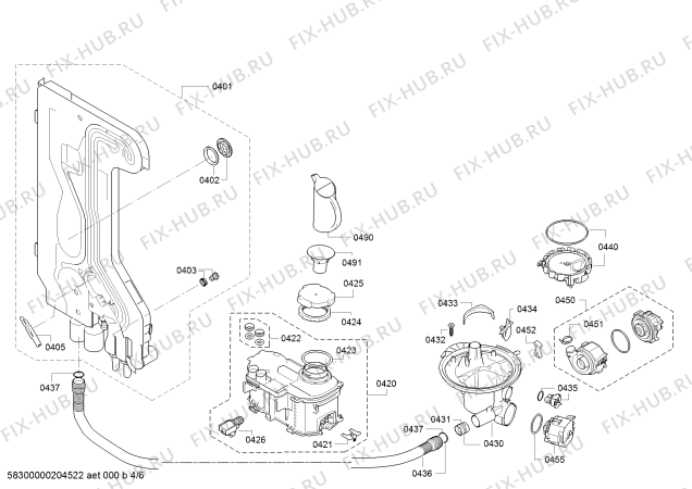Взрыв-схема посудомоечной машины Bosch SMS24AW00R, Serie2, Silence - Схема узла 04