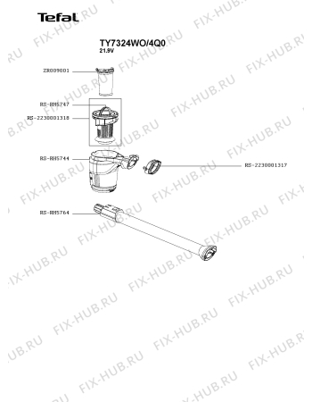 Взрыв-схема пылесоса Tefal TY7324WO/4Q0 - Схема узла TP005896.1P2