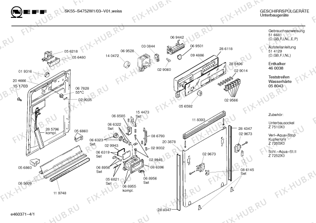 Схема №2 S1752W2GR с изображением Панель для посудомойки Bosch 00285496