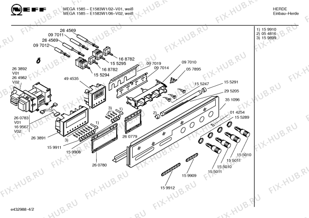 Взрыв-схема плиты (духовки) Neff E1583W1 MEGA 1585 - Схема узла 02