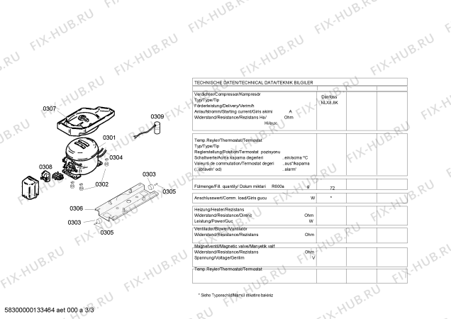 Взрыв-схема холодильника Bosch KDV29X13FF - Схема узла 03