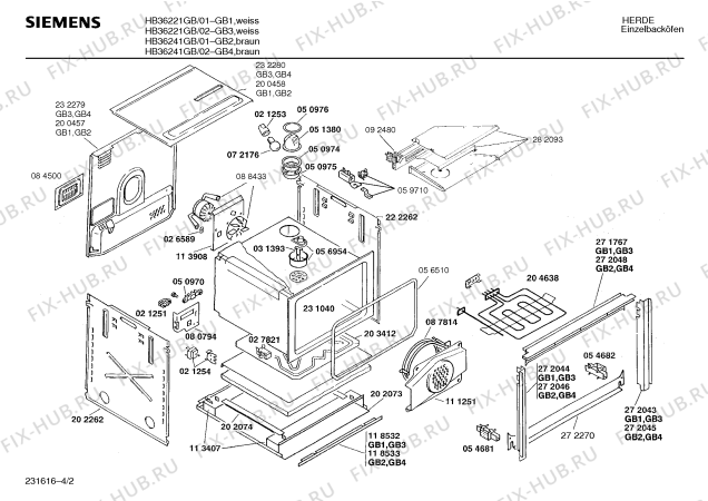 Взрыв-схема плиты (духовки) Siemens HB36221GB - Схема узла 02
