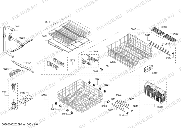 Взрыв-схема посудомоечной машины Bosch SHX863WD5N SilencePlus 44 dBA - Схема узла 06