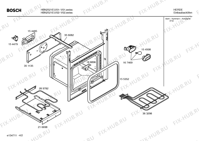 Схема №2 HBN2521EU с изображением Фронтальное стекло для духового шкафа Bosch 00431832