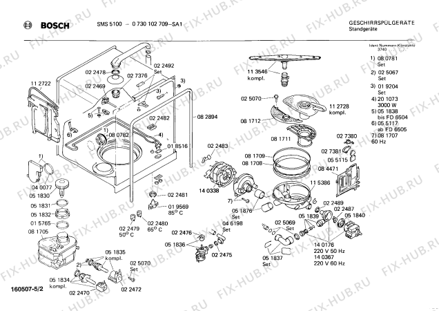 Взрыв-схема посудомоечной машины Bosch 0730102709 SMS5100 - Схема узла 02