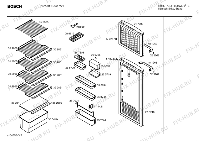 Схема №2 KSV2822GB с изображением Дверь для холодильной камеры Bosch 00236740