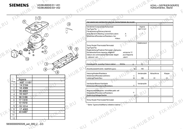 Взрыв-схема холодильника Siemens KS36U600IE - Схема узла 03