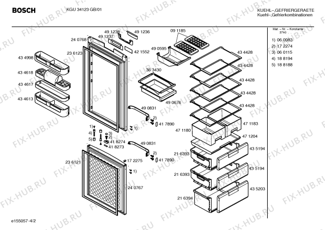 Схема №2 KGU34131 с изображением Дверь для холодильника Bosch 00240768