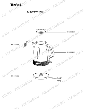 Схема №1 KI290840/87A с изображением Элемент корпуса для чайника (термопота) Tefal SS-207161