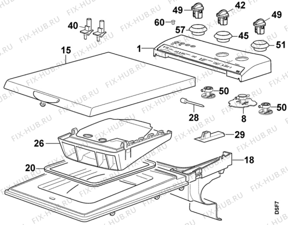Взрыв-схема стиральной машины Faure LTV858 - Схема узла Top