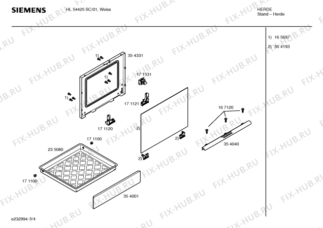 Взрыв-схема плиты (духовки) Siemens HL54425SC - Схема узла 04