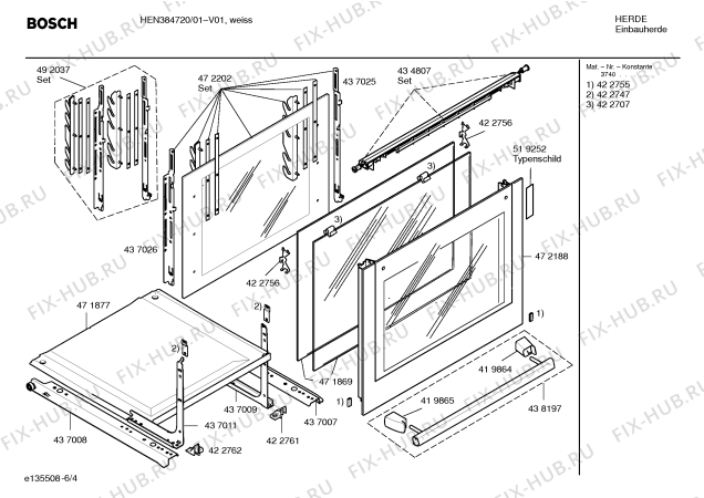 Схема №4 HBN780760 с изображением Ручка двери для духового шкафа Bosch 00438197