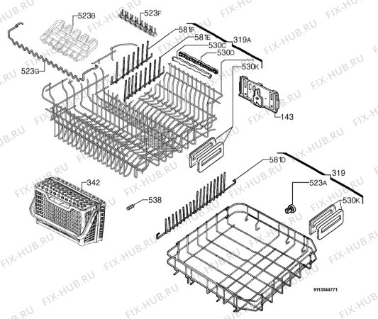 Взрыв-схема посудомоечной машины Electrolux ESU66034X - Схема узла Basket 160