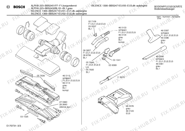 Схема №3 BBS2451FF ALPHA 24 с изображением Нижняя часть корпуса для пылесоса Bosch 00271583