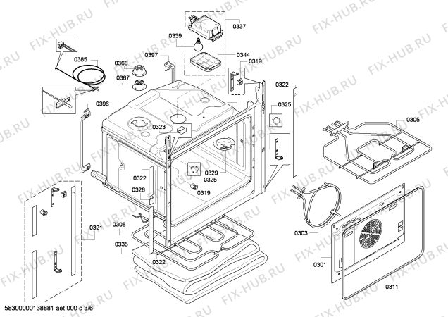 Взрыв-схема плиты (духовки) Bosch HBR76R650E - Схема узла 03