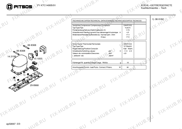 Взрыв-схема холодильника Pitsos P1KTC1400S - Схема узла 03