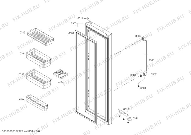 Схема №3 CK82NS21TI с изображением Дверь для холодильника Bosch 00714523