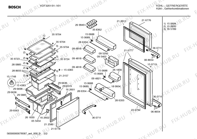 Схема №2 KDF3201 с изображением Дверь для холодильника Bosch 00216778