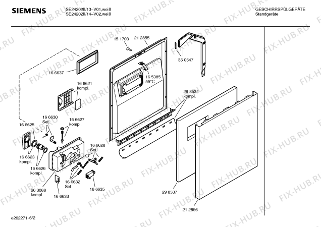 Схема №2 SE24202II Pianissimo с изображением Передняя панель для электропосудомоечной машины Siemens 00355481