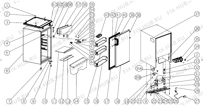 Схема №1 KRB31008W (294068, HTS10562) с изображением Контейнер для холодильника Gorenje 299106
