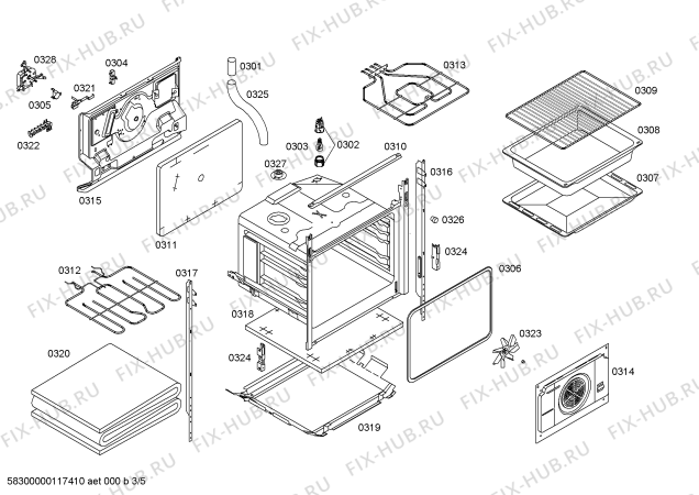 Взрыв-схема плиты (духовки) Bosch HSN321020E - Схема узла 03