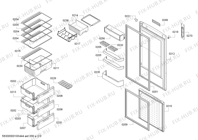 Взрыв-схема холодильника Bosch KGE39XI20R A+ - Схема узла 02