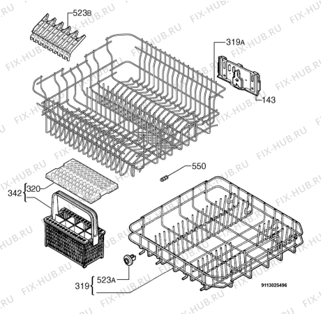 Взрыв-схема посудомоечной машины Zoppas PDF5010 - Схема узла Basket 160