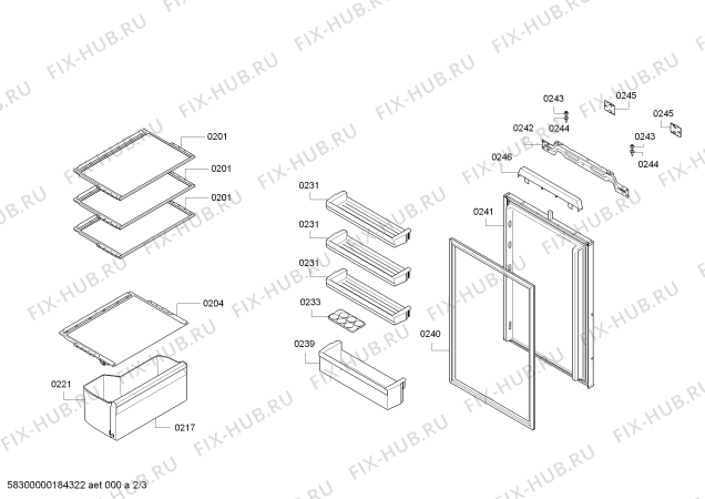 Схема №2 KI2322F30 с изображением Дверь для холодильной камеры Bosch 00714184